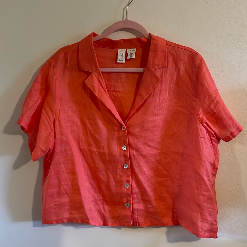 Joie Linen Collared Short Sleeve Top
